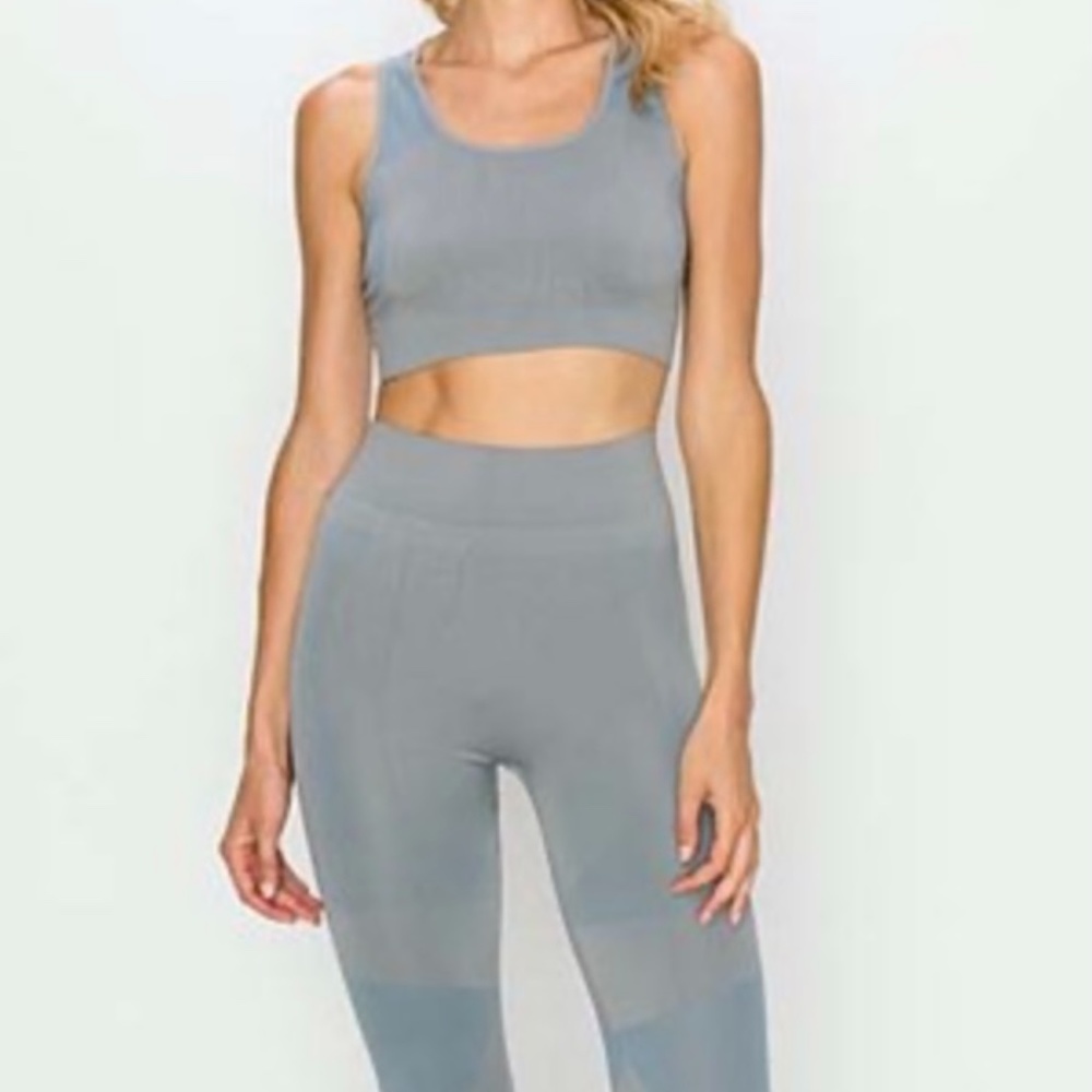 NWT KIMBERLY C Gray Blue Workout /Yoga  Set - Picture 2 of 4